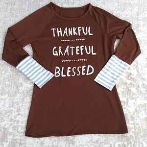 Thankful Grateful Blessed LS Tunic Top XL Brown